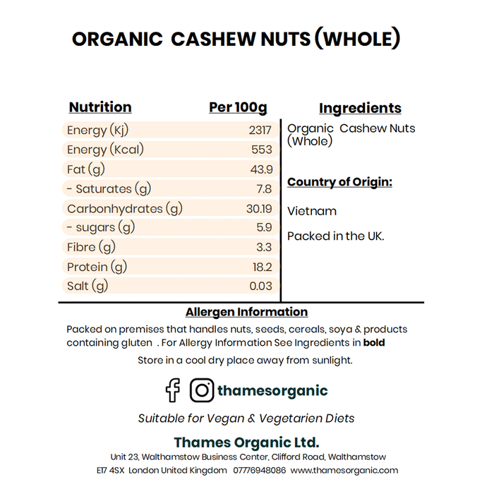 Organic Cashew Nuts (Whole)