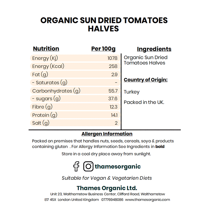 Organic Sun Dried Tomatoes Halves - Thames Organic