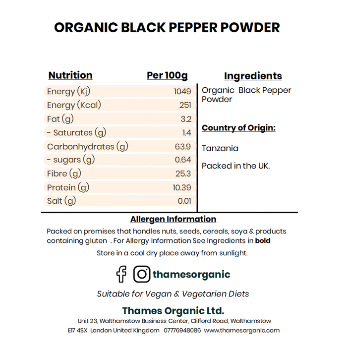 Organic Black Pepper Powder - Thames Organic