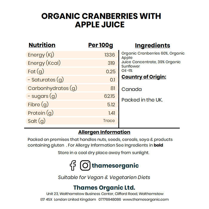 Organic Cranberries with Apple Juice