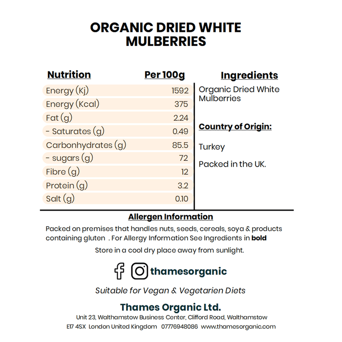 Organic Dried White Mulberries