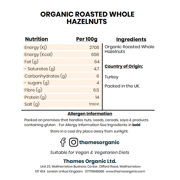 Organic Roasted Whole Hazelnuts