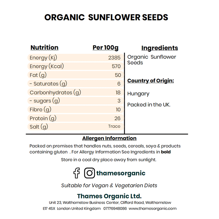 Organic Sunflower Seeds - Thames Organic