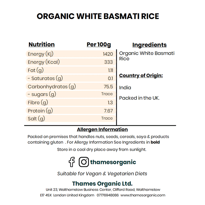 Organic White Basmati Rice - Thames Organic